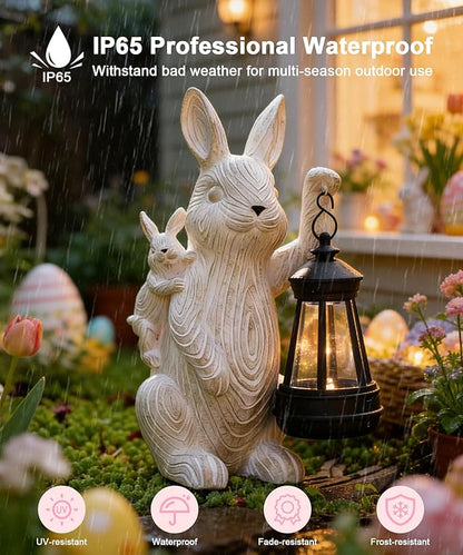Nacome Solar Bunny Outdoor Garden Statues: Outside Decor with Lantern for Yard Art Lawn Ornaments Porch Patio Balcony - Birthday Gifts for Mom Women Grandma