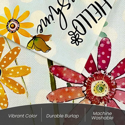 Summer Flowers House Flags for Outdoor, Hello Sunshine Sunflower Daisy Yard Flags for Outside,Seasonal Decorative Flag for Spring Farmhouse Holiday Decoration 28x40 Inch Double Sided