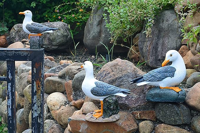 Teaeeno Funny Real Seagull Resin Figurine Decor,Outdoor Sea Bird Statue,Animal Seagull Ornaments Decorations,Bird Craft Art Decor,Coastal Beach Outdoor Table Decor for Garden,Terrace,Lawn,Yard