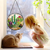 DASTOLL Stained Glass Window Hanging, White Green Cactus Suncatcher Diamond Glass Panel Hangings Sun Catchers Decor for Birthday for Women, Men, Wife, Aunt, and Mom 6.3 in