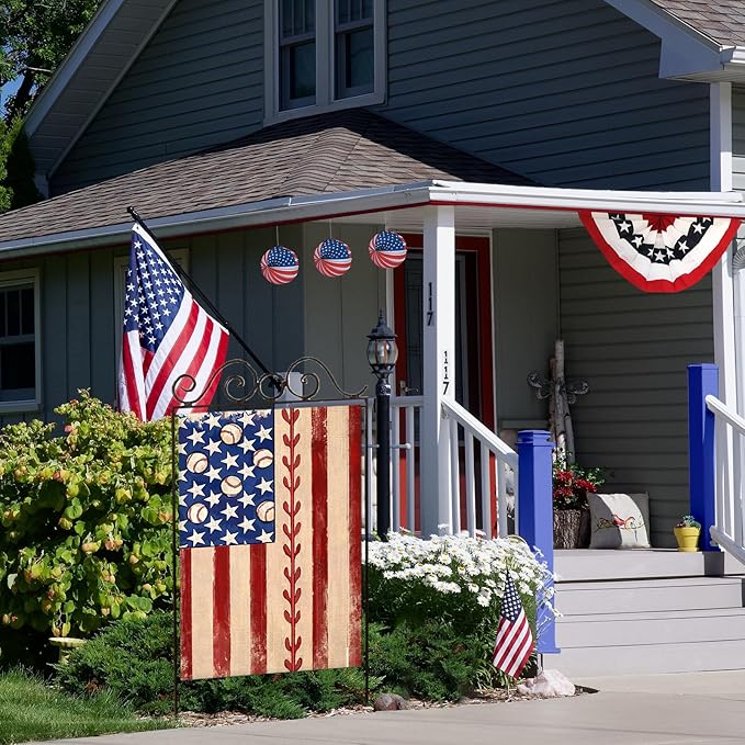 4th of July House Flags for Outdoor Decoration, Retro American Flag with Baseball Large Yard Flag,Decorative Decors for Summer 250th Years America Anniversary Holiday Outside 28x40 Inch Double Sided