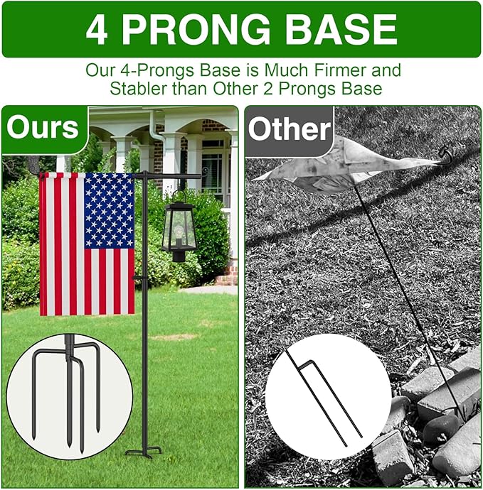 Garden Flag Stand Holder with Shepherd Hooks for 12 x 18 Flag, 51 Inch Height with 3/4 Inch Extra Thick Heavy Duty Garden Flag Pole with 4 Prong Base for Outside Home Yard Patio Decor