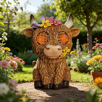 Solar Highland Cow Garden Outdoor Statues,Animals for Garden Decor with Moving Led Eyes,Lawn Decor Animal Statues for Patio,Balcony,Yard Ornament - Garden Gifts for Mom Grandma (Highland Cow)