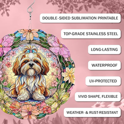 Shih Tzu Wind Spinner, Dog Wind Spinners, Wind Spinner Hanging for Outdoor & Indoor Décor, Unique Gifts for Yard Garden Decoration or Patio Décor (Shih Tzu 2)
