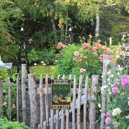 Funny Garden Signs for Outside Hoeing Ain't Easy Metal Tin Sign Personalized Decor Gift for Women Outdoor Yard & Shed Gardening Signs Garden Stuff for Outside 8x12 Inch