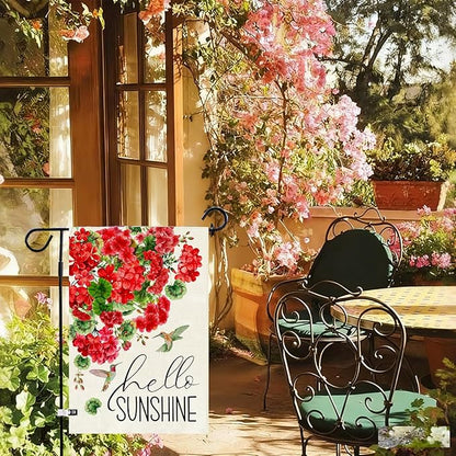 Baccessor Spring Garden Flag 12.5 x 18 Inch, Red Geranium Floral Double Sided Burlap Welcome Small Yard Flag Seasonal Holiday Lawn Proch Outdoor Outside Decor