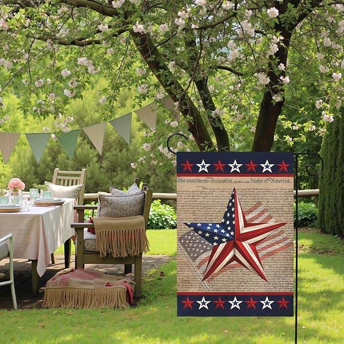 Patriotic Garden Flag American Star Freedom Independence Day Theme Yard Flags Lawn Porch July Fourth 4th of July Memorial Day House Banners Double Side Home Decoration 12x18 Inch