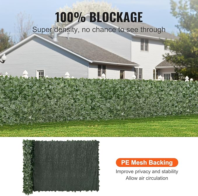 VEVOR Artificial Ivy Privacy Fence Screen, 59 x 158 in Faux Ivy Vine Leaf Hedges Fence, Greenery Privacy Fence with Mesh Cloth Backing, Green Wall Decoration for Outdoor Garden, Yard, Balcony