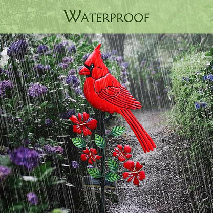 Cardinal Decor Garden Stake,Solar Metal Yard Art Red Cardinal, Cardinal Bird Figurine Lights with Powered LED Garden Sculptures & Statues, Outdoor Decor for Balcony, Yard, Lawn, Pathway, Walkway