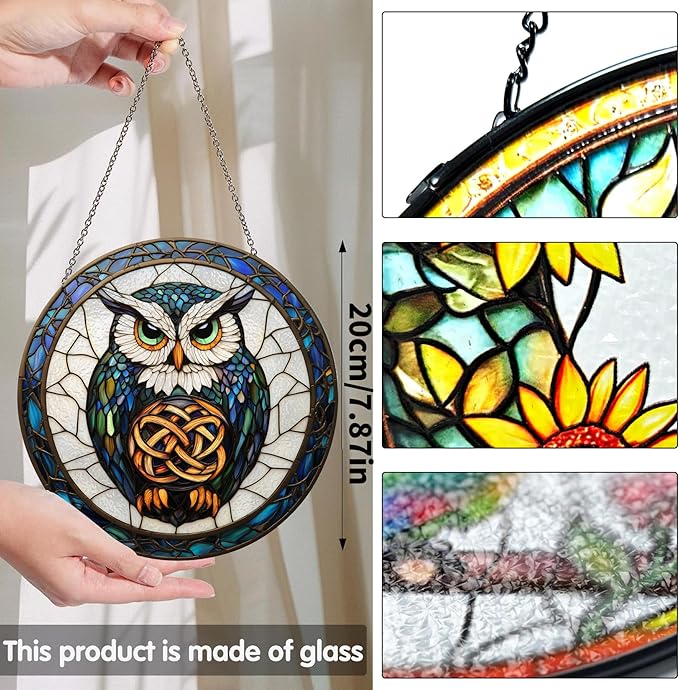 Bimkole Animal Stained Glass Suncatcher Window Hanging - Eagle Indoor Window or Doorway Decoration - Handmade Sun Catcher Decor for Garden Home Christmas & Birthday Gifts 7.87x7.87 inch