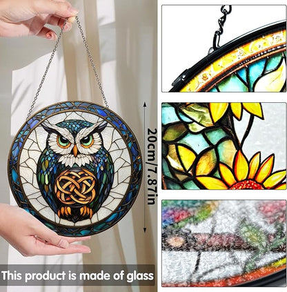 Bimkole Animal Stained Glass Suncatcher Window Hanging - Eagle Indoor Window or Doorway Decoration - Handmade Sun Catcher Decor for Garden Home Christmas & Birthday Gifts 7.87x7.87 inch