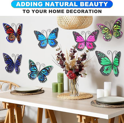 Jetec 8 Pcs Metal Butterfly Wall Decor 6.5 Inch Outdoor Butterflies Wall Art Sculpture 3D Butterfly Hanging Decoration for Spring Outside Fence Garden Yard Home Patio Balcony(Lovely Style)