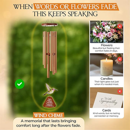 32 Inch Hummingbird Memorial Wind Chimes Outdoor, Sympathy Gifts for Loss of Loved One, Memorial Gifts for Loss of Mom, Sympathy Wind Chimes for Mother, Father, Brother, Sister