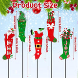 Roowest 5 Pack 12'' H Metal Christmas Yard Stakes Outdoor Decorations Red and Green Christmas Stocking Elf Santa Signs Winter Potted Plant Stakes for Holiday Lawn Garden Home Porch Party Decor