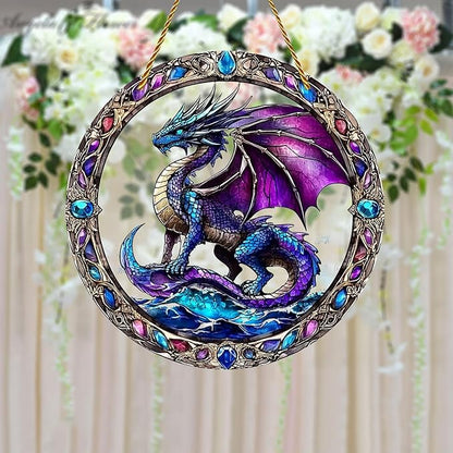8x8 inch Charming Dragon Acrylic Stained Glass Window Hanging Sun Catcher Decor Stained Panel Hangings Wall Art Decor, for Friends and Family (Dragon)