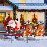 Christmas Yard Stakes Light Up Christmas Outdoor Decorations with LED Santa Claus Reindeers in Sleigh Lighted Metal Yard Stakes Xmas Garden Stake Lawn Pathway Outdoor Decoration