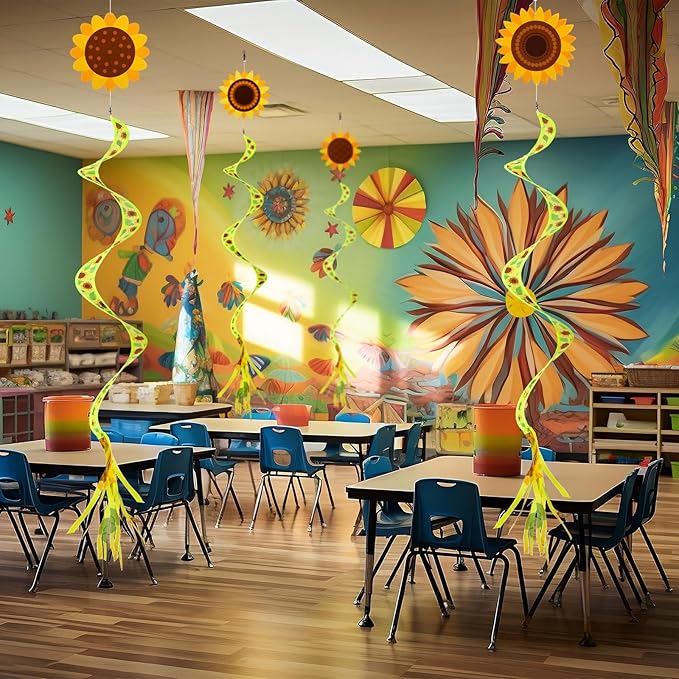 Beeveer 4 Pcs 57'' Spring Wind Socks Sunflower Wind Spinners for Outdoor Hanging Nylon Fabric Sunflower Leaf Spinners Leaf Streamers for Spring Summer Decorations Windmill to Scare Birds Away