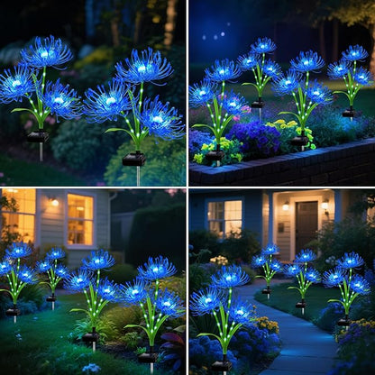Solar Garden Flower Lights Outdoor, 4 Pack Blue Spider Lily Solar Lights with Glowing Stems, IP65 Waterproof LED Yard Decor for Patio Lawn Pathway, Mother's Day Valentine Gifts for Women Mom Grandma