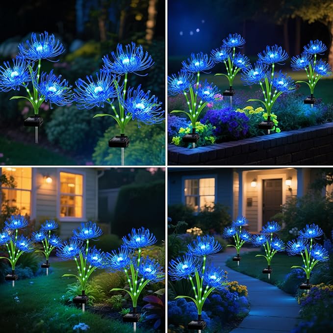 Solar Garden Flower Lights Outdoor, 8 Pack Blue Spider Lily Solar Lights with Glowing Stems, IP65 Waterproof LED Yard Decor for Patio Lawn Pathway, Mother's Day Valentine Gifts for Women Mom Grandma