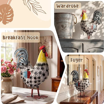 Zhengmy Metal Rooster Garden Statue Lifelike Colorful Metal Rooster Yard Decor Hand-Painted Iron Chicken Sculpture for Patio Lawn Backyard Farmhouse Outdoor Indoor Decoration(Lustrous White)