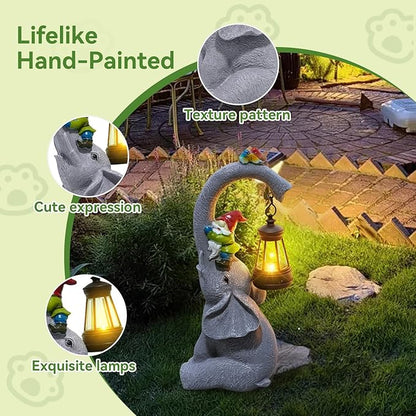 Solar Elephant Garden Statues with LED Lights, Outdoor Decor for Patio Yard Balcony - Unique Housewarming Birthday Gifts for Women Mom Grandma