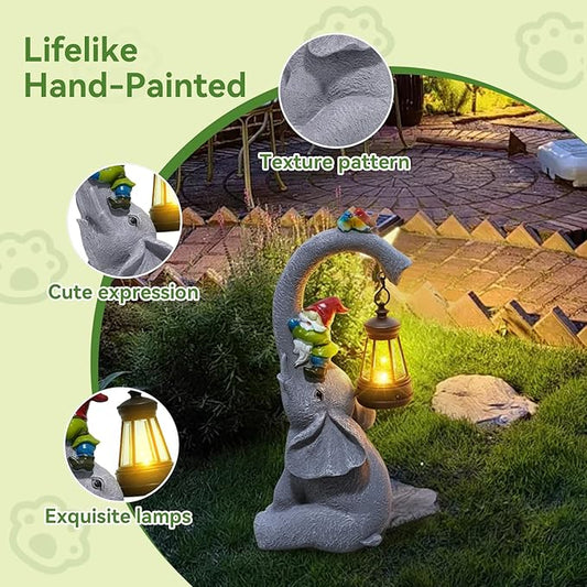 Solar Elephant Garden Statues with LED Lights, Outdoor Decor for Patio Yard Balcony - Unique Housewarming Birthday Gifts for Women Mom Grandma