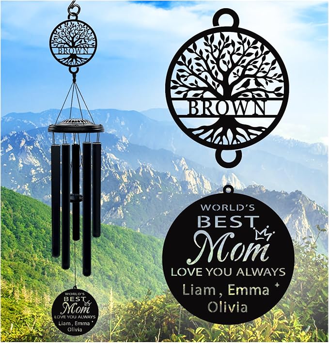Personalized Mom Wind Chimes Birthday Gifts for Mom Valentines Day Gift for Mom from Daughter Son Outdoor Hanging Decoration