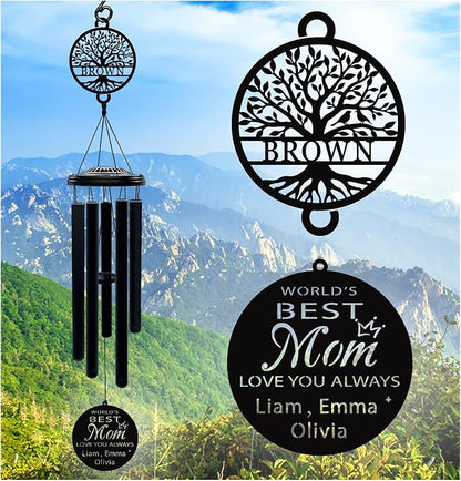 Personalized Mom Wind Chimes Birthday Gifts for Mom Valentines Day Gift for Mom from Daughter Son Outdoor Hanging Decoration