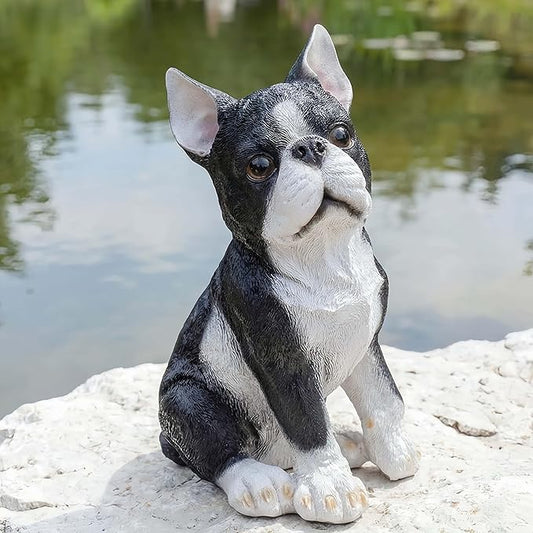 Adorable Standing Bulldog Puppy Garden Statue, Realistic Animal Pet Statue, | Cute Decorative Resin Figurine for Backyard, Porch, Lawn, Patio | Ideal Gift for Dog Enthusiasts