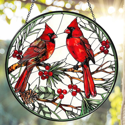 Cardinal Sun Catcher Stained Glass Window Hanging Cardinal Decor Lovers Gifts for Women Handmade Sun Catcher Decoration for Garden Home Housewarming Gifts