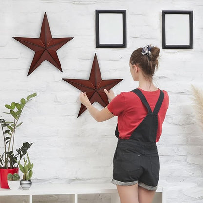 VIVICOMFY 15.5" 2Pcs Metal Barn Stars,Indoor or Outdoor Texas Stars Art,Red Black Rustic Vintage Western Country Farmhouse Home Wall Decor