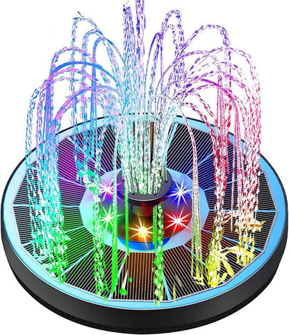 Yzert Solar Fountain Glass Panel with 2200 mah Battery, 3.5W Floating Solar Water Fountain with 4 Fixed Rods, Solar Pump for Bird Bath, Garden, Pond, Pool, Outdoor (Blue Panel Colorful Lights)