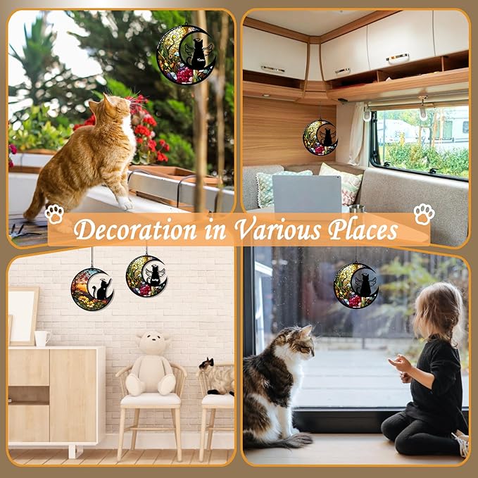 BamLue Cat Memorial Suncatcher for Windows Memorial Ornament, Pet Sympathy Gift to Memorialize The Loss, Angel Cat Sun Catchers with Personalized Decorations in Loving Memory for Loss