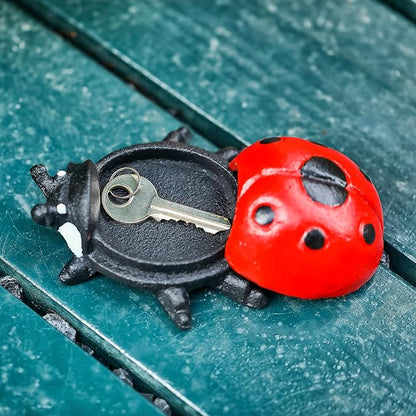 Cast Iron Ladybug Key Hider, Red Spare Keys Hiders for Outside, Animal Shaped Outdoor Hidden Keys Holder, Decorative Ladybug Statue Hide a Key Box for Indoor Garden Yard Patio Decor