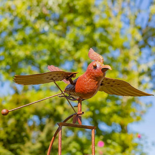 Flying Bird Metal Rocking Stakes in a Painted Rusty Finish (Cockatiel)
