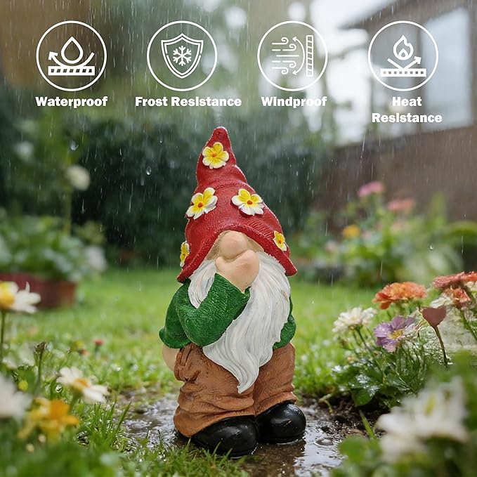 Spring Garden Gnome Statues - Funny Gnome Pants Down Outdoor Resin with Flower Hats Sculptures Decor for Indoor Home Table Patio Yard Porch Balcony, Housewarming Birthday