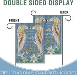 Artofy Memorial Forever in Our Hearts Wings Small Decorative Garden Flag, Happy Heavenly Birthday Lily Cemetery Yard Lawn Outside Decor, Farmhouse Burlap Outdoor Home Decoration Double Sided 12 x 18