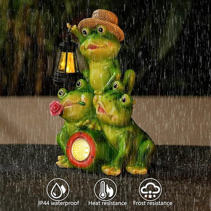 Joint Honglin Solar Frog Family Garden Statue Figurines with Lantern & LED Light – Cute Solar Yard Decor for Lawn, Patio & Outdoor Pathway(Family Frogs)