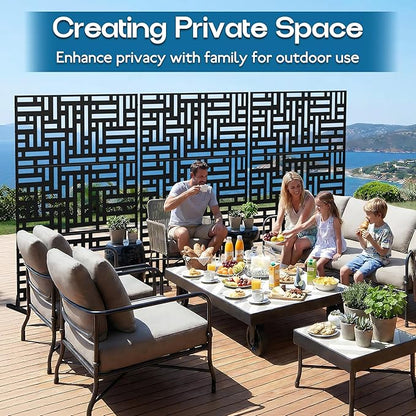 MTART Metal Privacy Screen 72" H x 47.2" Decorative Outdoor Privacy Screen Privacy Panel with Stand for Balcony Deck Patio Lawn Garden, Privacy Fence (Black-Street)
