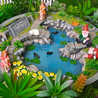 Kai Dream Fairy Garden Pond Decoration - Solar Miniature Fairy Garden Figurines & Accessories, Serenity Theme Outdoor Garden Ornament for Patio, Yard, Housewarming Gift