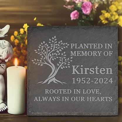 Memorial Garden Stone, Memorial Stone, Personalized Memorial Gifts, Sympathy Gifts for Loss of Loved One, Bereavement Gifts for Loss of Father Mother - Rooted in Love - Square