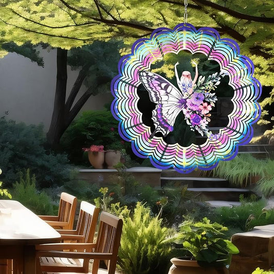 Wind Spinner Mandala 12 inch 3D Stainless Steel Laser Cut Metal Art Geometric Pattern Hanging Wind Spinner (Butterfly)