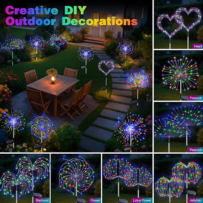 btfarm 10 Pack Solar Garden Lights Outdoor, 8 Modes Firework Lights Solar Powered, Waterproof Twinkle Fairy Light Outside for Yard Patio Pathway Pool Christmas Party Decorative, Multicolor