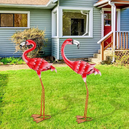Gisafai 2 Pack 32.7 Inch Metal Flamingos Garden Statues Large Pink Flamingos Yard Outdoor Decor for Garden Home Porch Pond Patio Backyard Ornaments