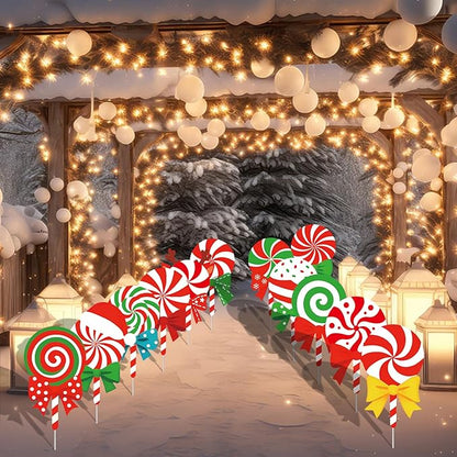 12-Piece Christmas Lollipop Yard Signs with Stakes Decorations – Assorted Candy Cane Peppermint Designs 14 Inches Large Outdoor Holiday Candy Signs for Garden, Lawn, Driveway, and Christmas Party Favor