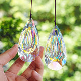 HDCRYSTALGIFTS 2pcs 89mm Hanging Crystal Prisms Suncatchers, Sun Catcher Indoor Window Rainbow Maker Crystals for Home Garden Decor Glass Ornaments for Christmas Tree