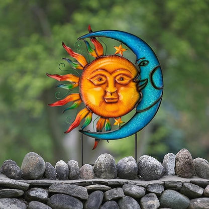 Glitzhome 36.25" H Metal Sun and Moon Garden Stake Decor, Rustic Sun and Moon Yard Art or Antique Wall Decor Outdoor Decorative Garden Decor