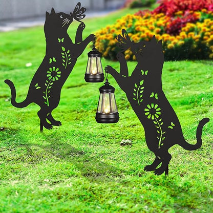 Solar Garden Stake Decorative Lantern for Outdoor, 2 Pack Metal Cat Silhouette Lights for Lawn, Pathway, Patio, Yard Outdoor Decor Gifts for Women Mom and Grandma