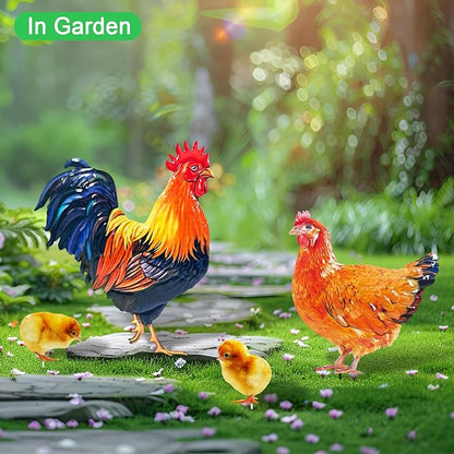 Metal Chicken Outdoor Decor,4 Pack Realistic Hen and Rooster Yard Stakes for Outside,Patio,Garden and Lawn Ornaments