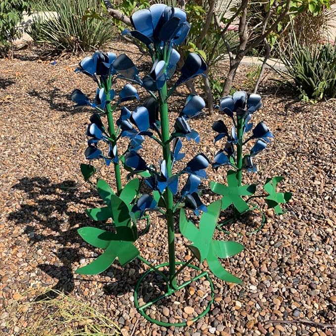 Generic Metal Bluebonnets, Set of 3 Handmade, Garden Decor, Texas State Flower, Outdoor Indoor, Metallic Blue
